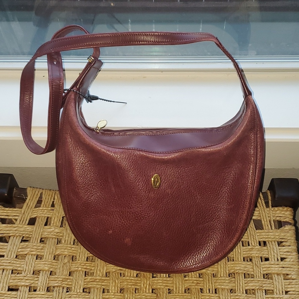 Vtg Cartier must de Cartier Bordeaux Half Moon Shoulder Bag